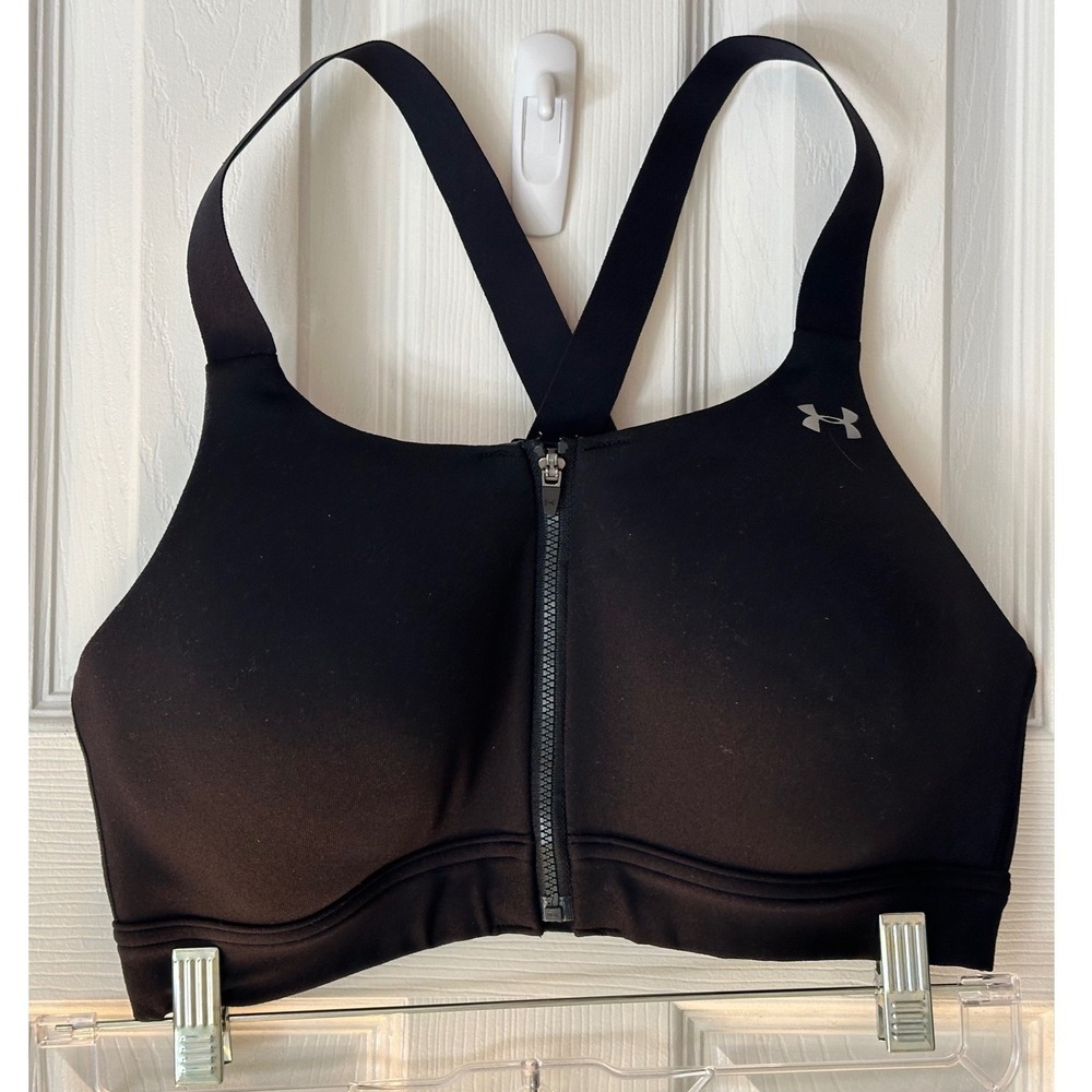 Under Armour High Impact Zip Front Sports Bra Black 36D 1293829